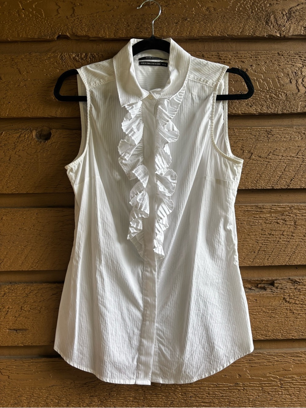 Club Monaco White Sleeveless Ruffle-Front Button Down Shirt